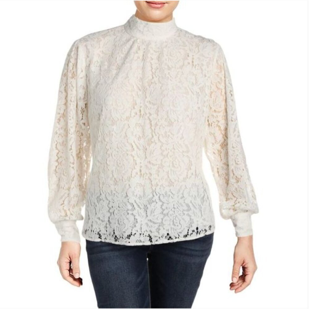 NWT Lauren Ralph Lauren White Lace Mock Neck Blouse